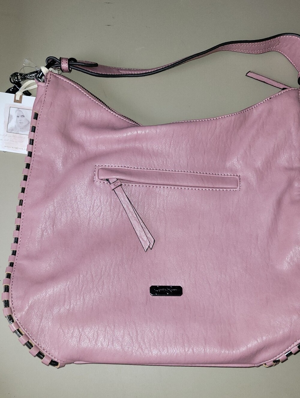 NWT - Jessica Simpson Blush Pink Shoulder Bag With Black Stitching.
